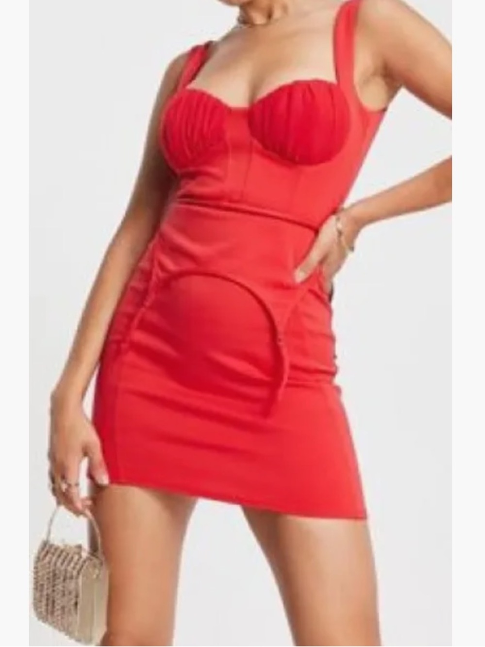 ASOS DESIGN Red Corset Mini Dress Garter Detail Bustier Bodycon Size US 2 / UK 6